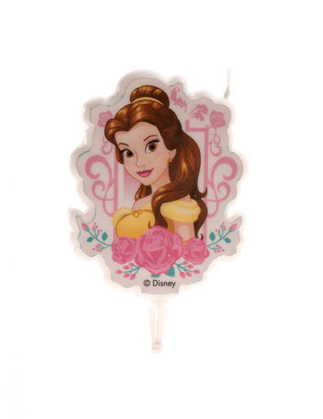 Bougie d'anniversaire Belle pour enfant jaune et rose avec motifs de fleurs