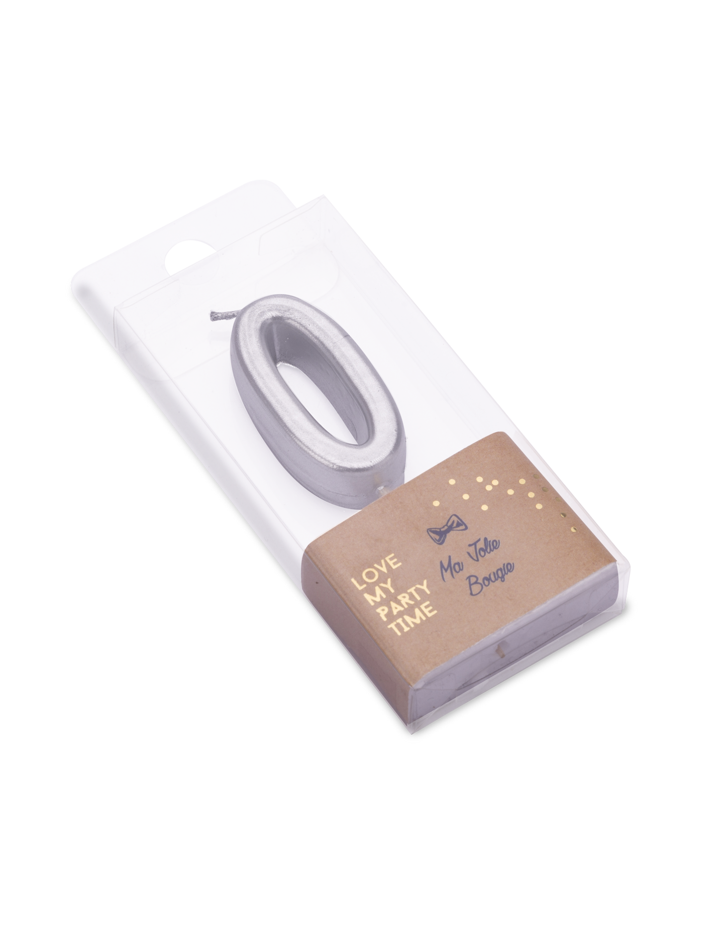 Lumânare de ziua de naștere cu numărul 0 metalic argintiu 4.3 cm pe o scobitoare de tort