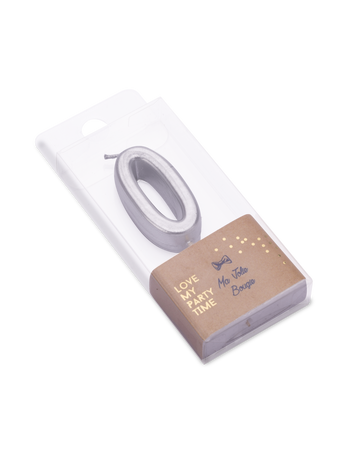 Lumânare de ziua de naștere cu numărul 0 metalic argintiu 4.3 cm pe o scobitoare de tort