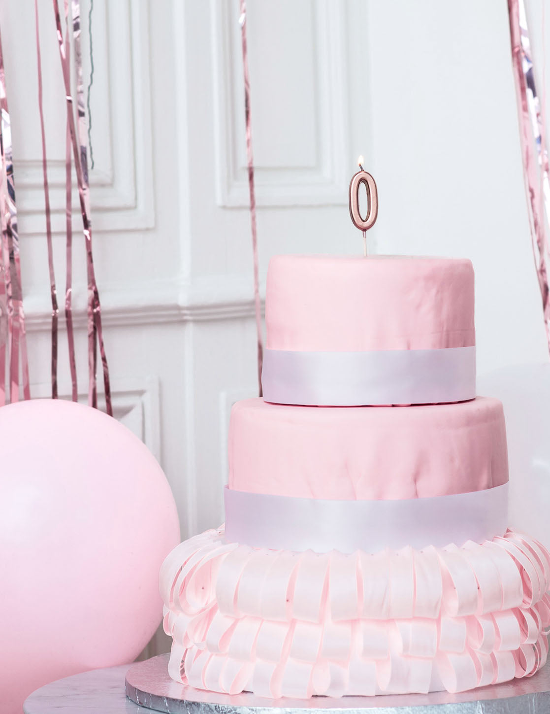 Lumânare de ziua de naștere cu numărul 0, auriu roz, 4.3 cm efect metalic