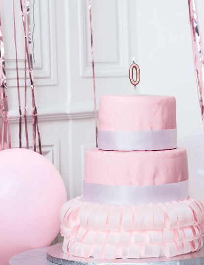 Lumânare de ziua de naștere cu numărul 0, auriu roz, 4.3 cm efect metalic