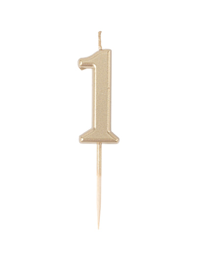 Lumânare de ziua de naștere cu numărul 1, auriu metalic, 4.3 cm cu vârf