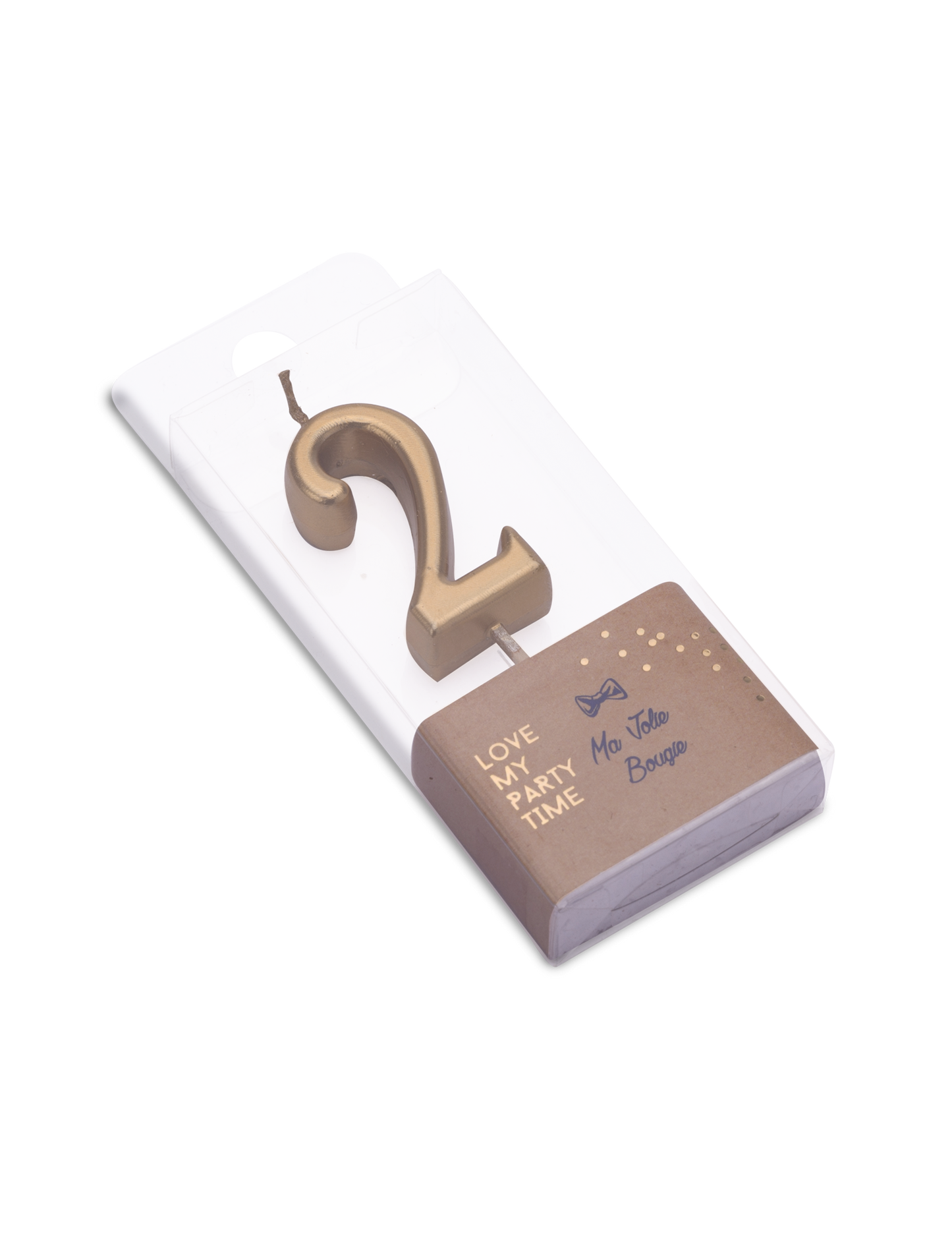 Lumânare de ziua de naștere cu numărul 2, auriu metalic, cu scobitoare