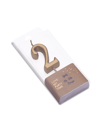 Lumânare de ziua de naștere cu numărul 2, auriu metalic, cu scobitoare