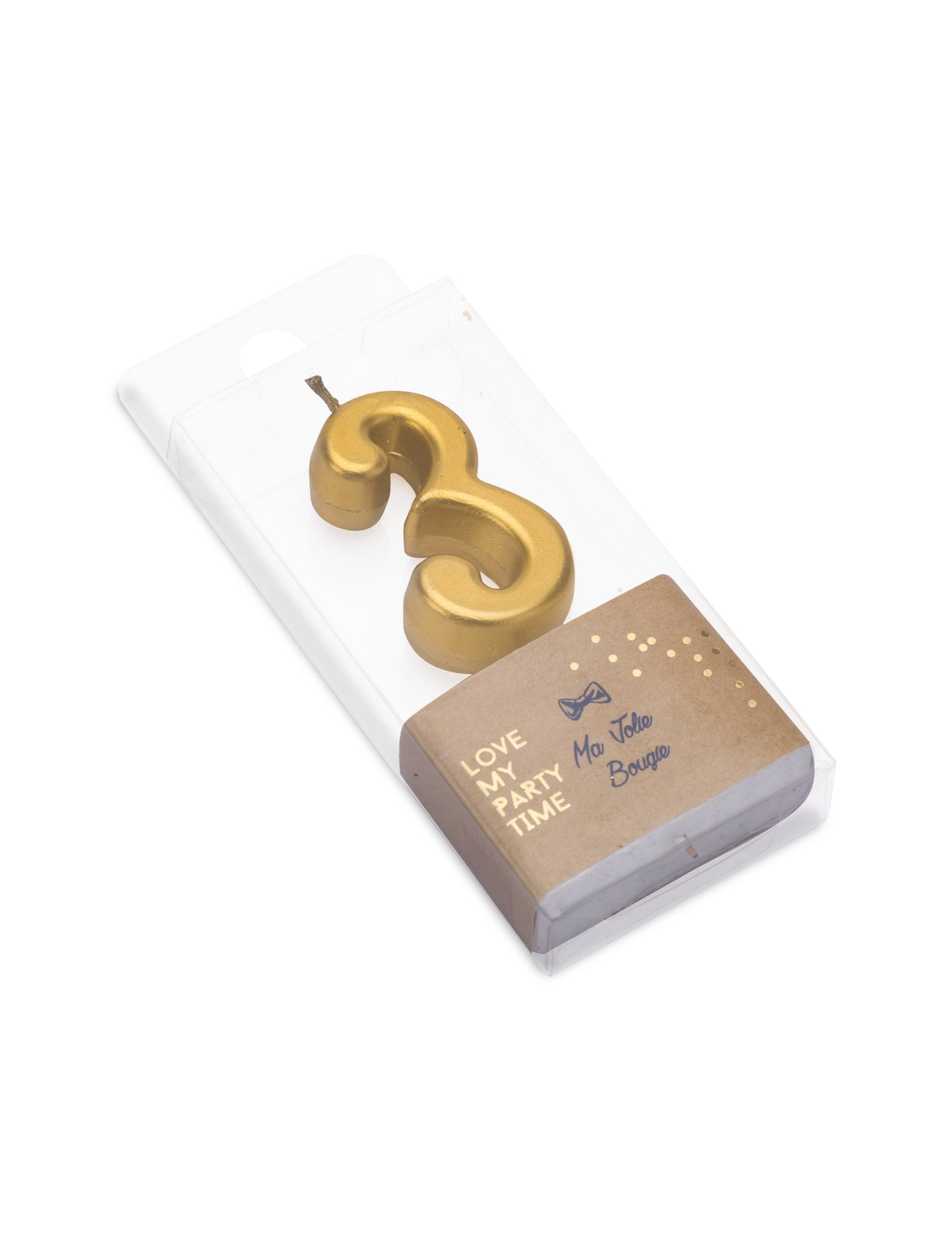Lumânare de ziua de naștere cu numărul 3, auriu metalic, 4.3 cm pentru tort