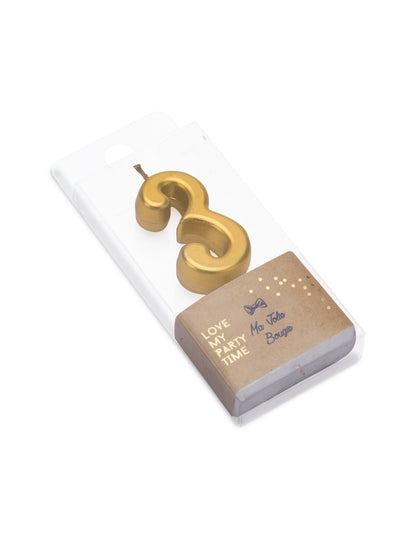 Lumânare de ziua de naștere cu numărul 3, auriu metalic, 4.3 cm pentru tort