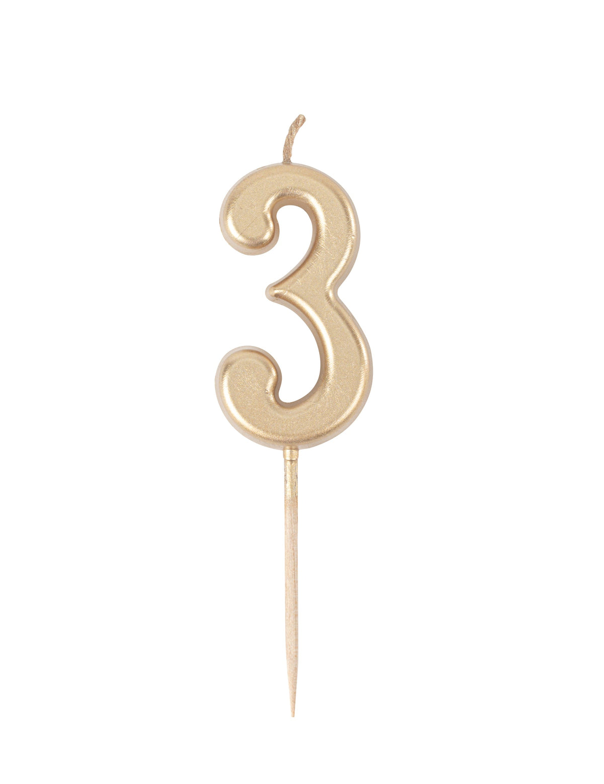 Lumânare de ziua de naștere cu numărul 3, auriu metalic, 4.3 cm pentru tort