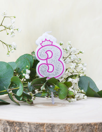 Lumânare de ziua de naștere cu numărul 3 prințesă 5.8 cm paiete