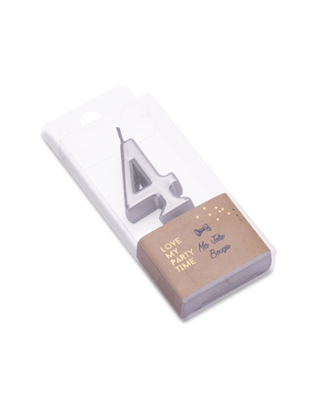 Lumânare de ziua de naștere cu numărul 4, argintiu metalic, 4.3 cm cu vârf