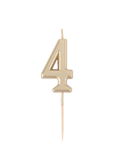Lumânare de ziua de naștere cu numărul 4, auriu metalic, 4.3 cm ceară