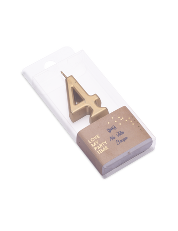 Lumânare de ziua de naștere cu numărul 4, auriu metalic, 4.3 cm ceară