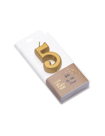 Lumânare de ziua de naștere cu numărul 5, auriu metalic, 4.3 cm pe o știucă