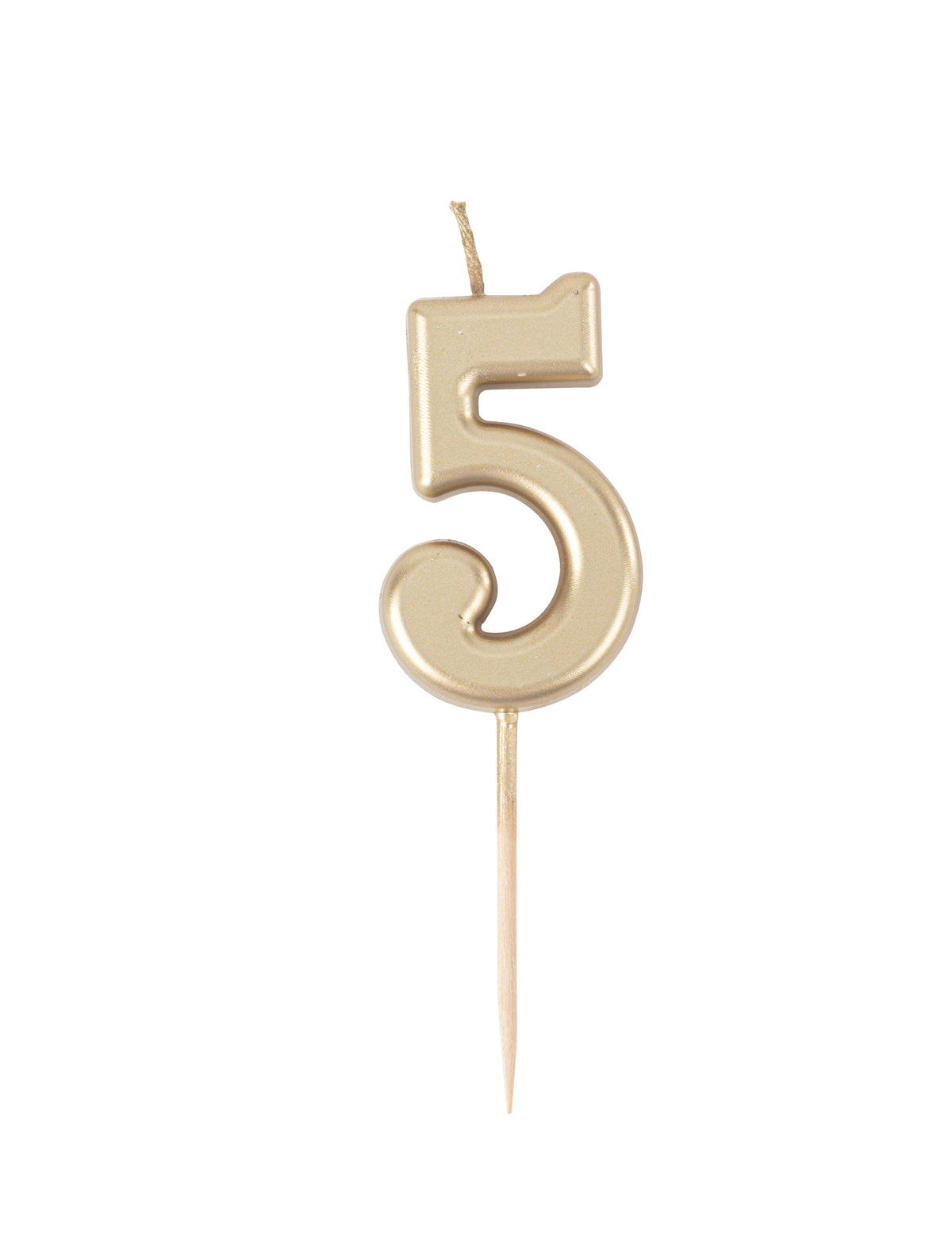 Lumânare de ziua de naștere cu numărul 5, auriu metalic, 4.3 cm pe o știucă