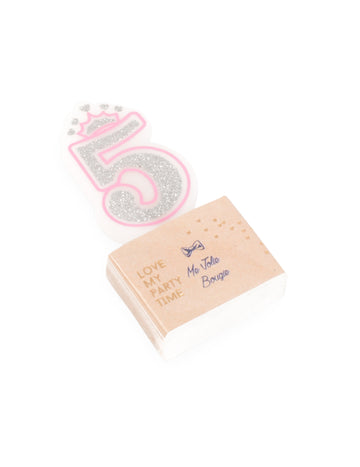 Lumânare de ziua de naștere cu numărul 5, prințesă roz cu sclipici, 5.8 cm