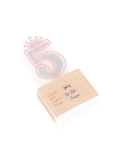 Lumânare de ziua de naștere cu numărul 5, prințesă roz cu sclipici, 5.8 cm