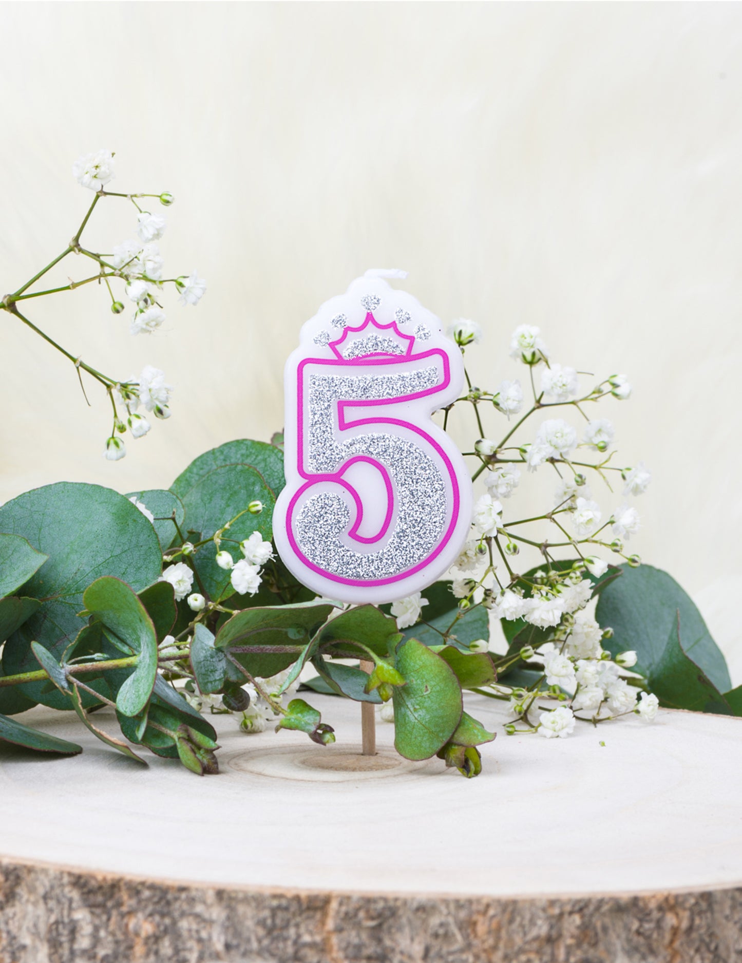 Lumânare de ziua de naștere cu numărul 5, prințesă roz cu sclipici, 5.8 cm