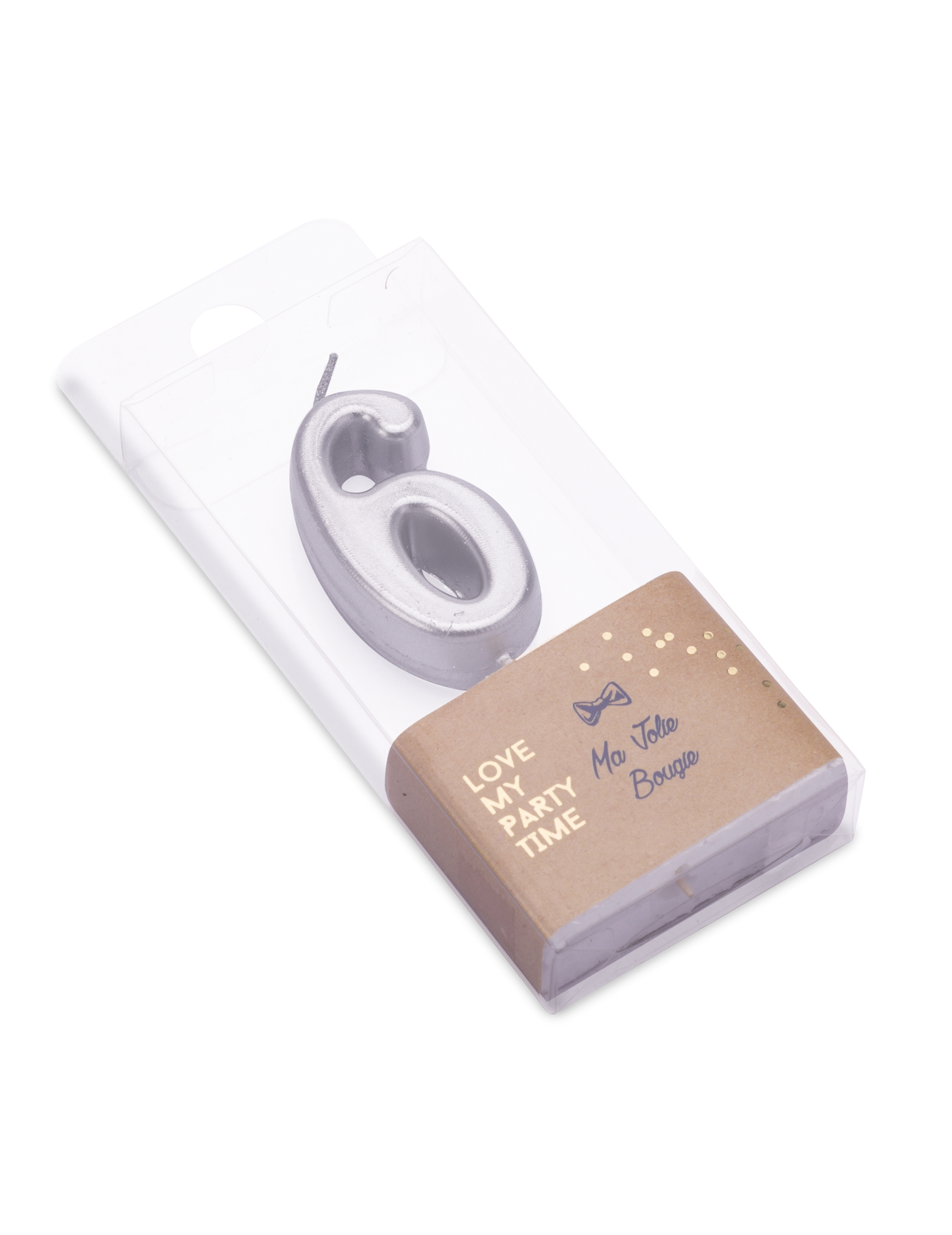 Lumânare de ziua de naștere cu numărul 6, metalică argintie, 4.3 cm cu vârf