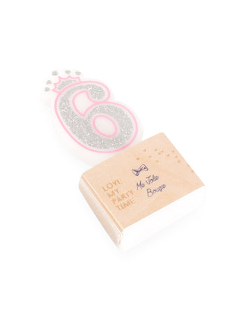 Lumânare de ziua de naștere cu numărul 6 prințesă 5.8 cm roz strălucitor