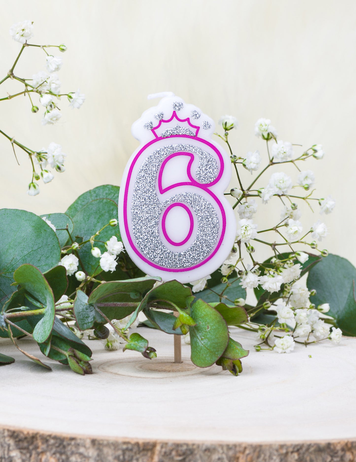 Lumânare de ziua de naștere cu numărul 6 prințesă 5.8 cm roz strălucitor