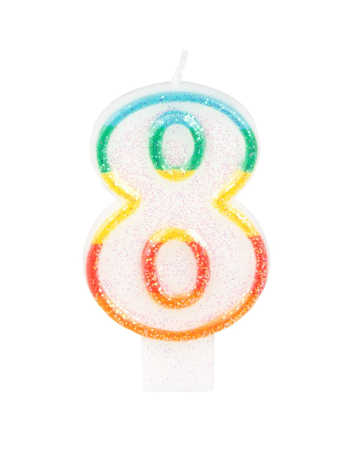 Lumânare de aniversare cifra 8 pentru petrecere multicoloră cu sclipici