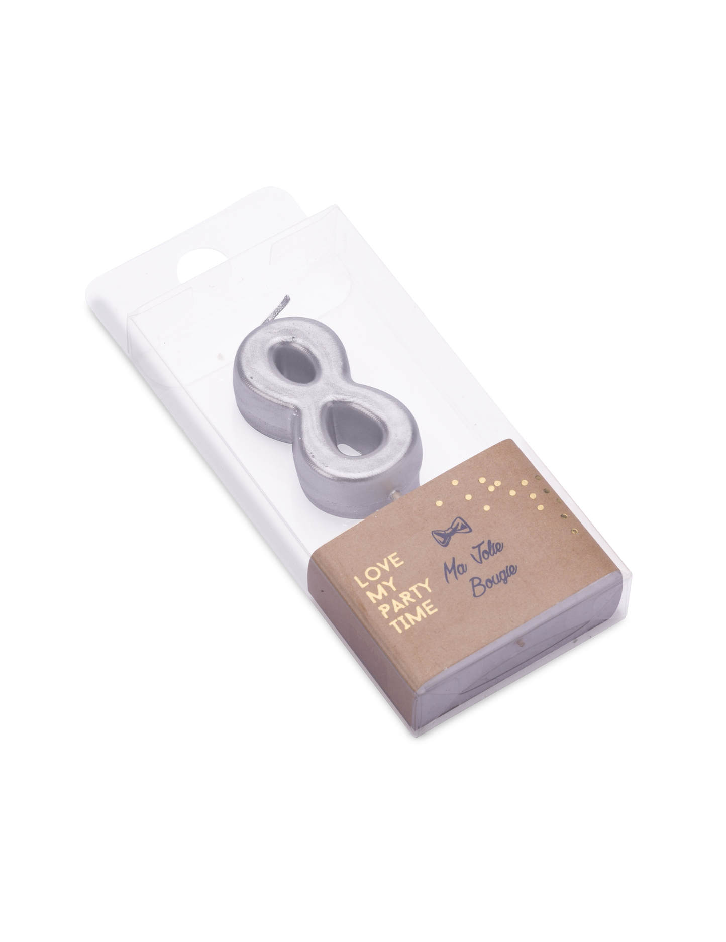 Lumânare de ziua de naștere cu numărul 8, metalică, argintie, 4.3 cm cu vârf