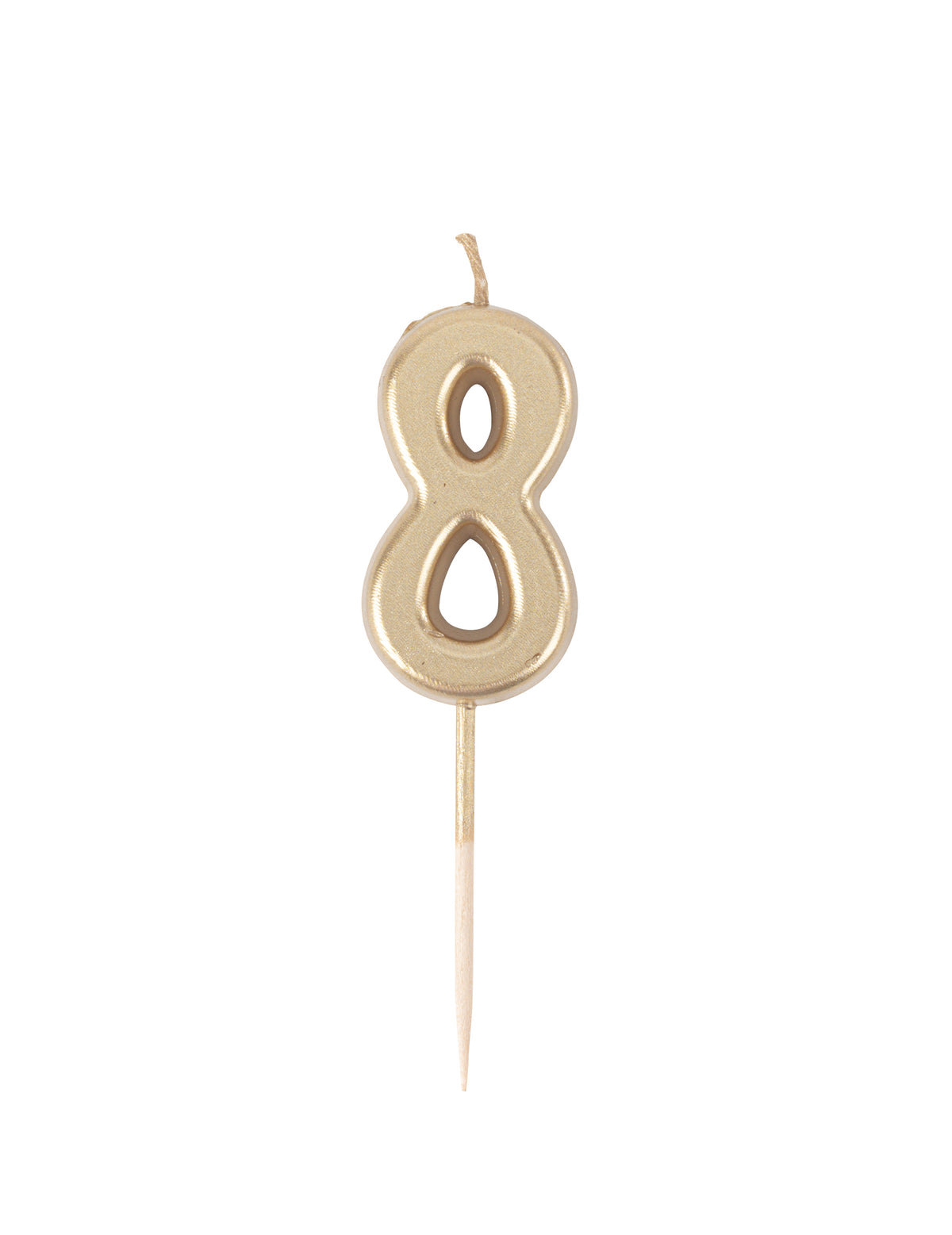 Lumânare de ziua de naștere cu numărul 8, auriu metalic, 4.3 cm cu scobitoare pentru tort
