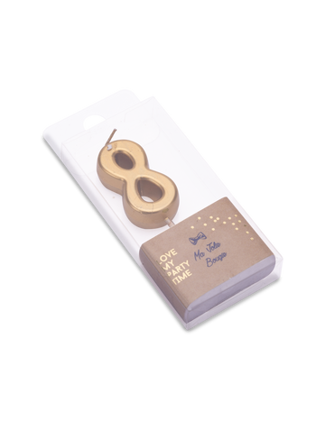 Lumânare de ziua de naștere cu numărul 8, auriu metalic, 4.3 cm cu scobitoare pentru tort