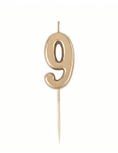 Lumânare de ziua de naștere cu numărul 9, auriu metalic, 4.3 cm cu vârf