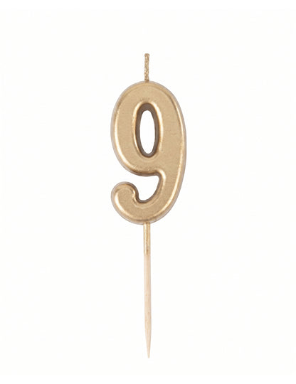 Lumânare de ziua de naștere cu numărul 9, auriu metalic, 4.3 cm cu vârf