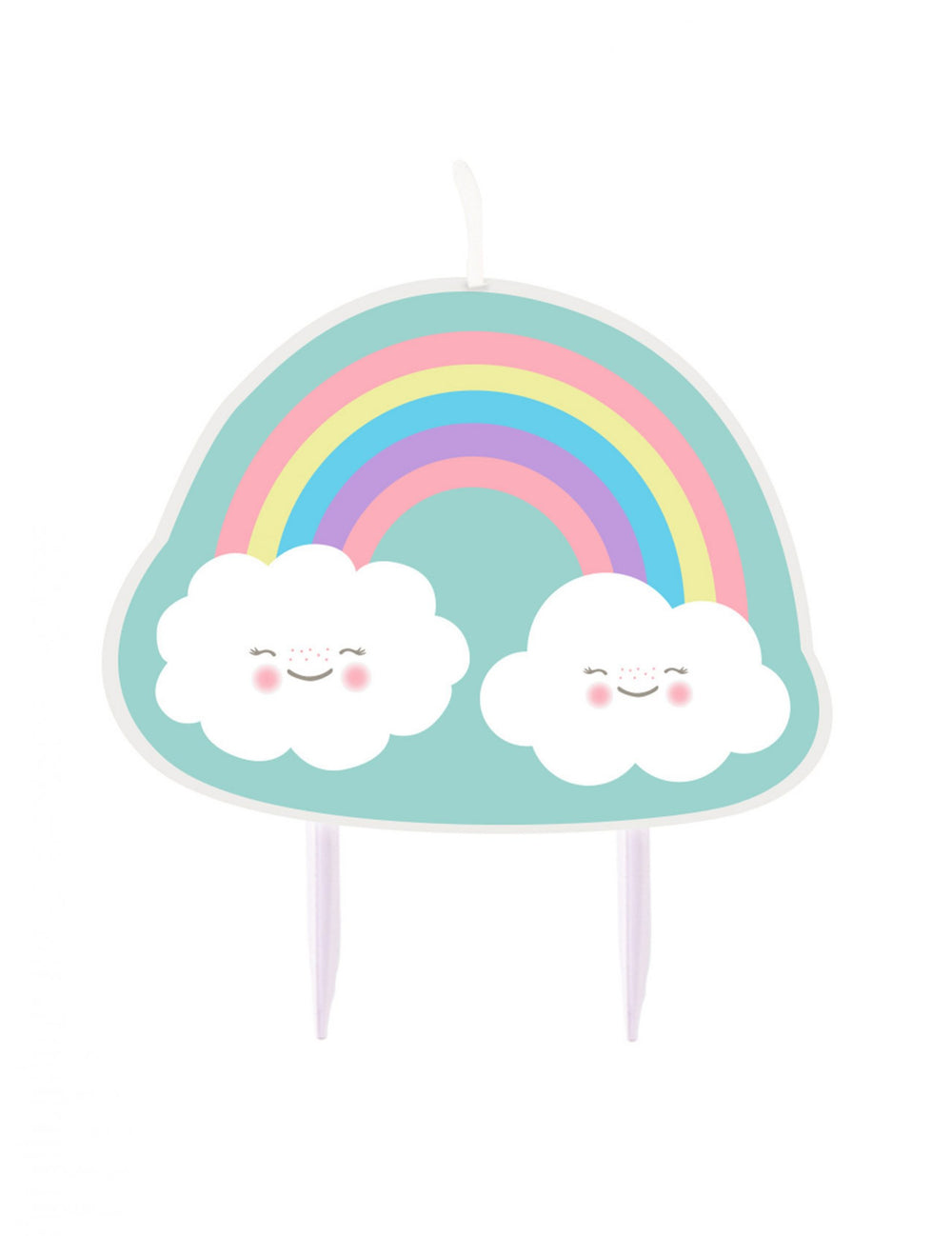 Bougie d'anniversaire petit nuage arc-en-ciel pour enfant bleu pastel et multicolore