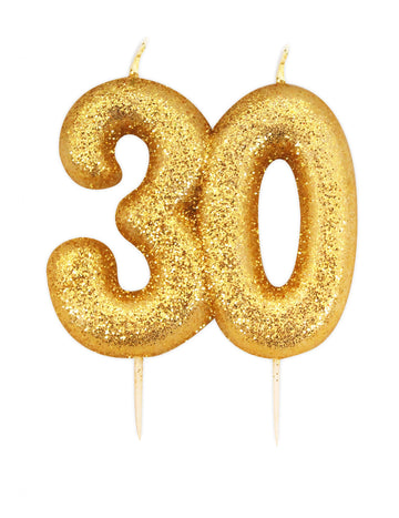 Bougie d'anniversaire sur pique 30 ans doré pailleté 7 cm pour gâteau