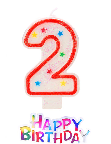 Lumânare în formă de stea, cifră 2 cu sclipici, happy birthday 