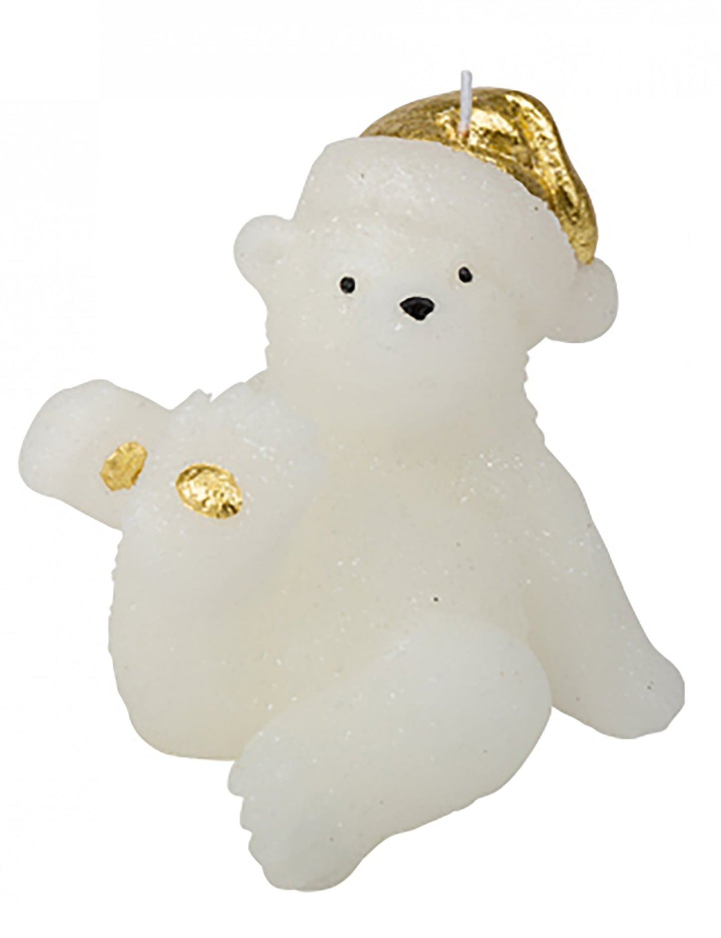 Lumânare ursuleț de pluș alb și auriu 10 cm Crăciun