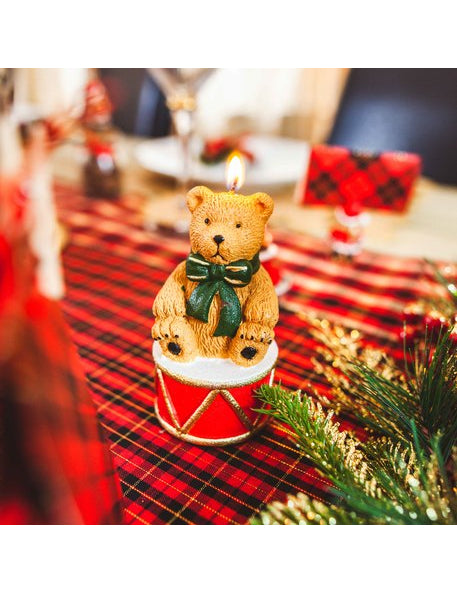Lumânare tip urs pe tambur 11 x 6 cm Decorațiuni de Crăciun
