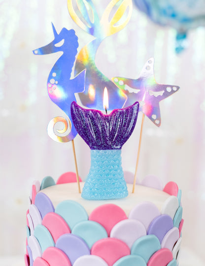 Mise en situation sur un gâteau de la bougie queue de sirène rêves de sirène