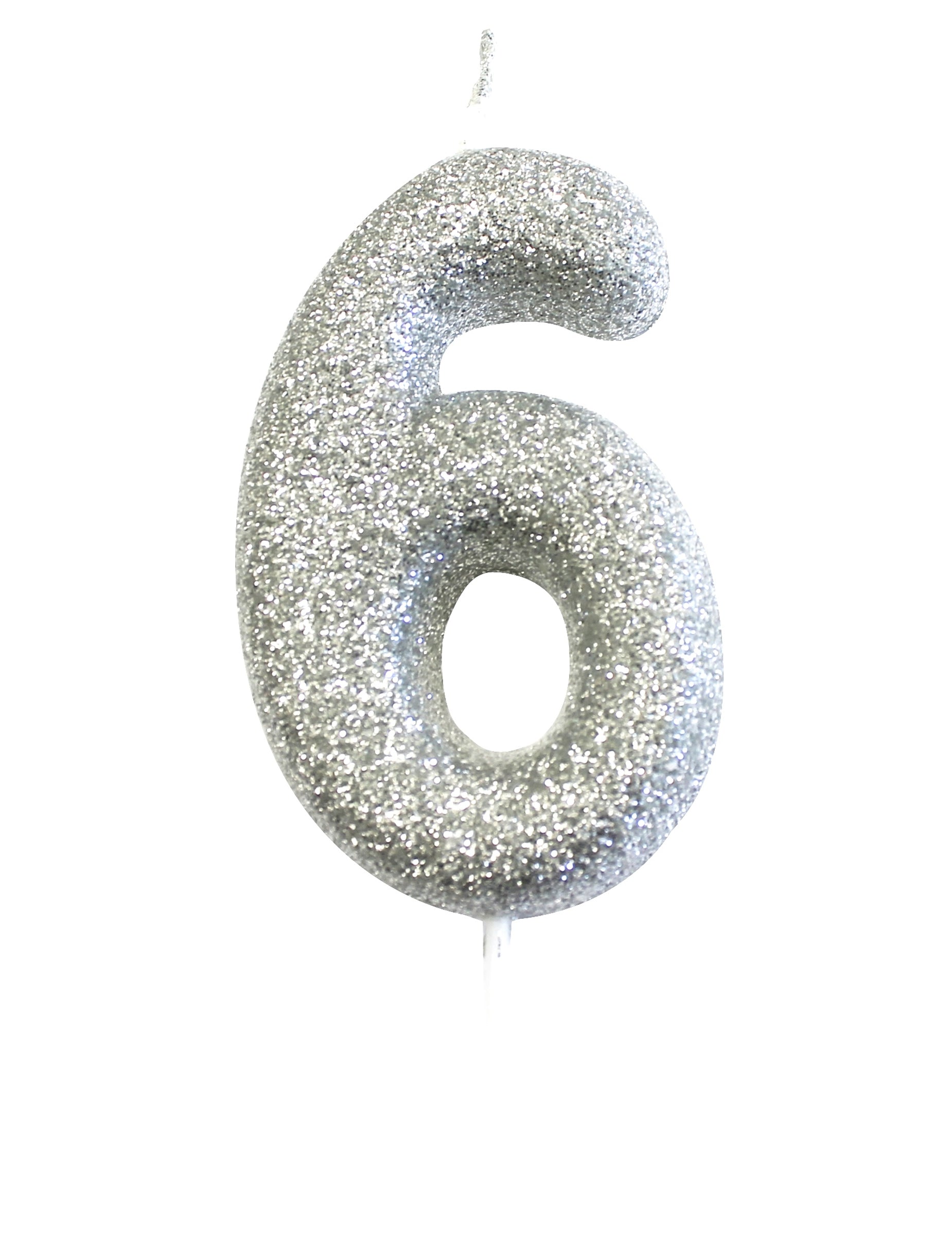 Bougie sur pique chiffre 6 pour gâteau d'anniversaire argent pailleté