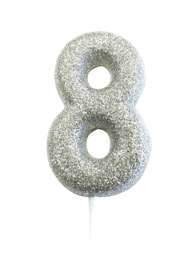 Bougie sur pique chiffre 8 pour gâteau d'anniversaire argent pailleté