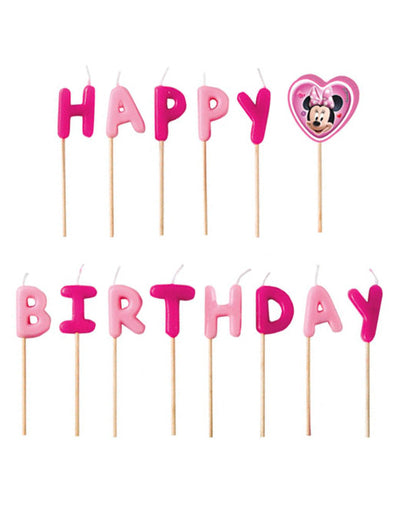 Bougies Happy Birthday Minnie pour enfant rose et fuchsia