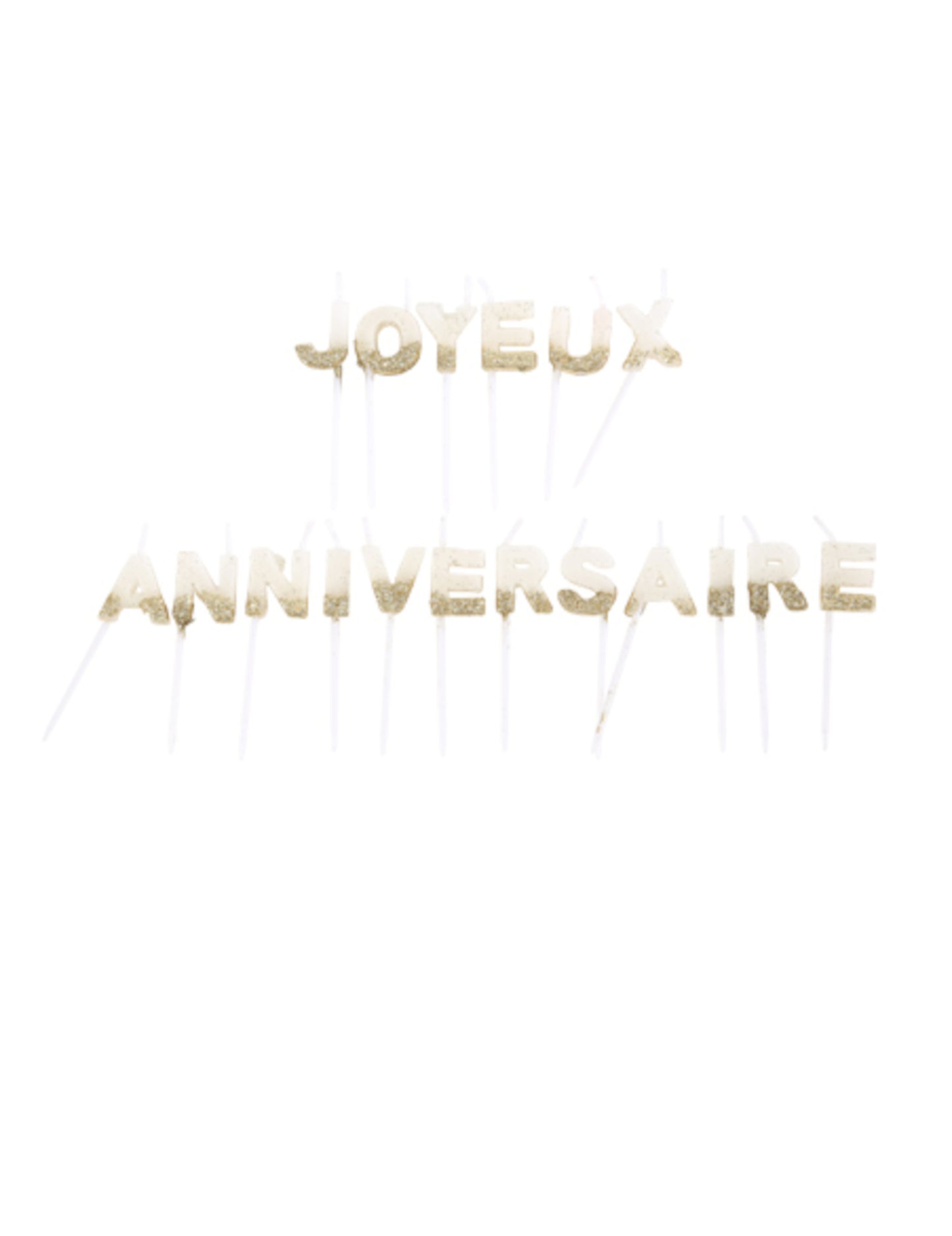 Bougies joyeux anniversaire blanches et paillettes or 4,3 cm, kit de 18