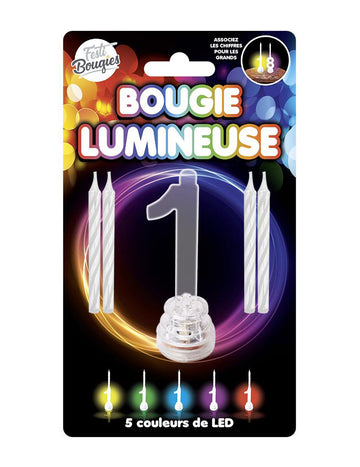 Bougie lumineuse LED chiffre 1 pour anniversaire multicolore