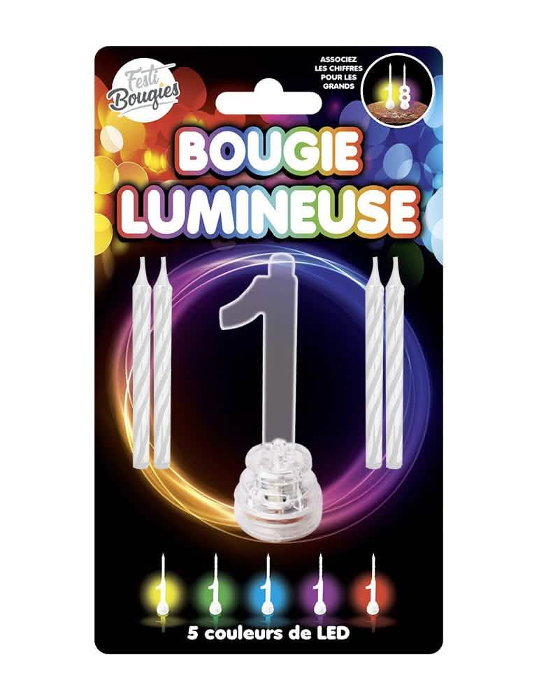 Lumânare luminoasă LED cifrul 1 pentru aniversare multicolor