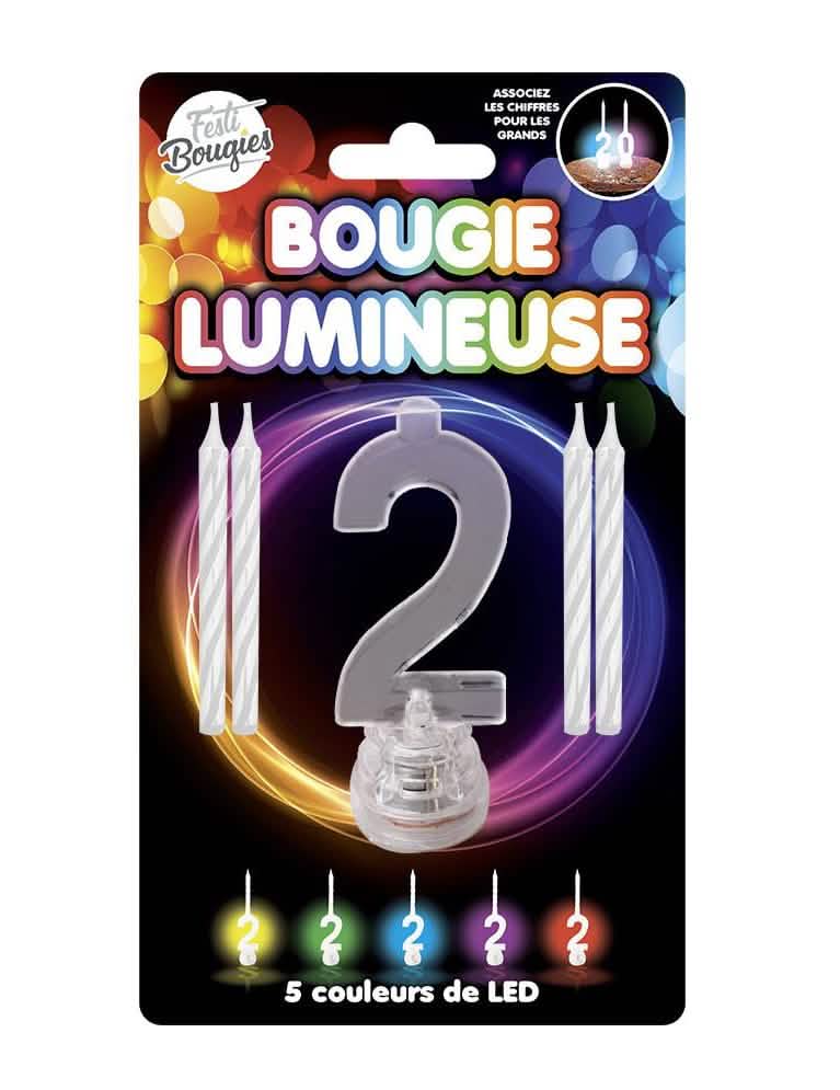 Lumânare luminoasă LED cifrul 2 pentru aniversare cu 5 culori de LED
