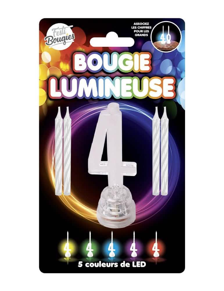 Lumânare luminoasă LED cifra 4 pentru aniversare cu 5 culori de LED