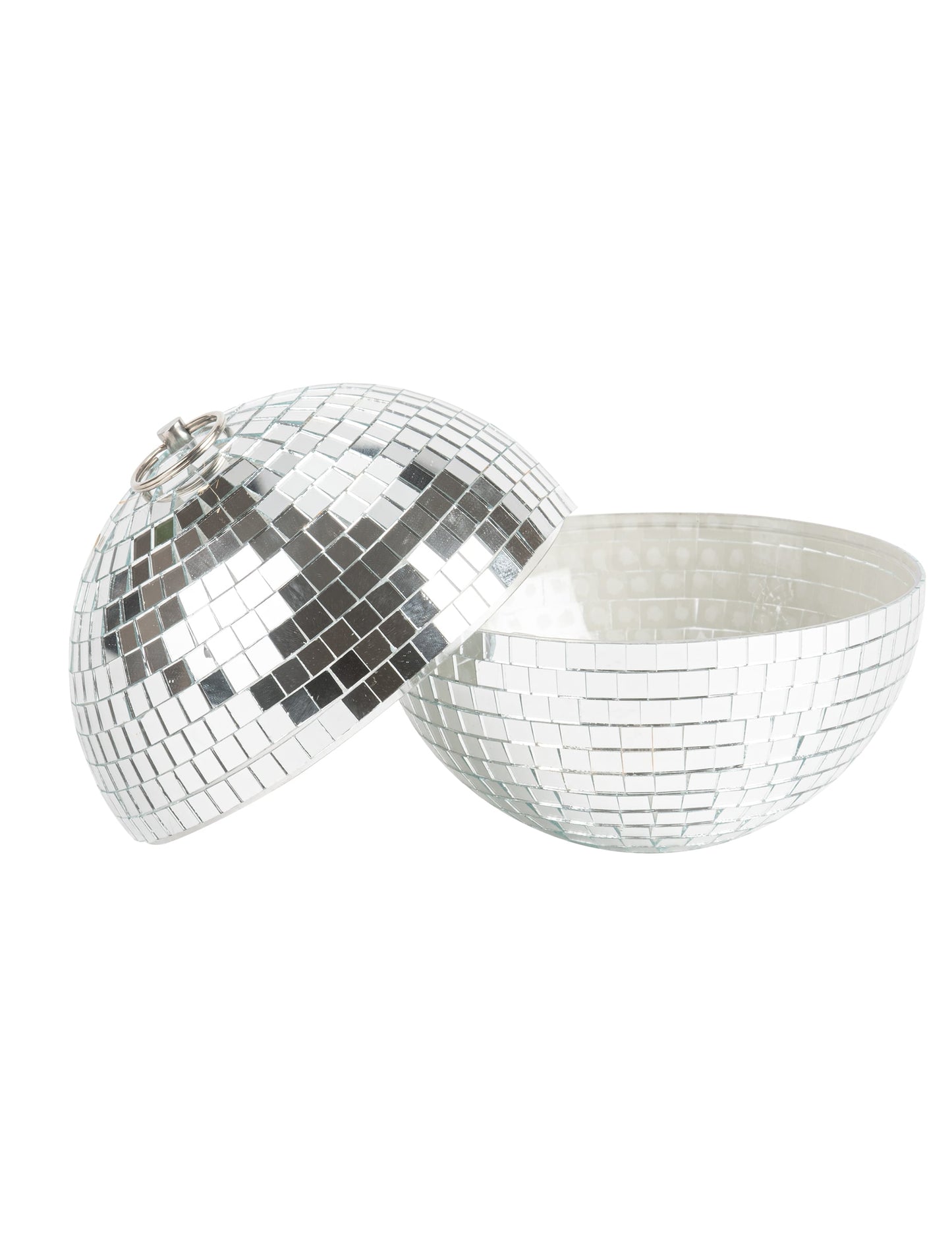 Glob disco suspendat din sticlă oglindită, argintiu, 16 cm, suprapunabil, decorațiune disco