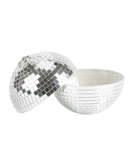 Glob disco suspendat din sticlă oglindită, argintiu, 16 cm, suprapunabil, decorațiune disco