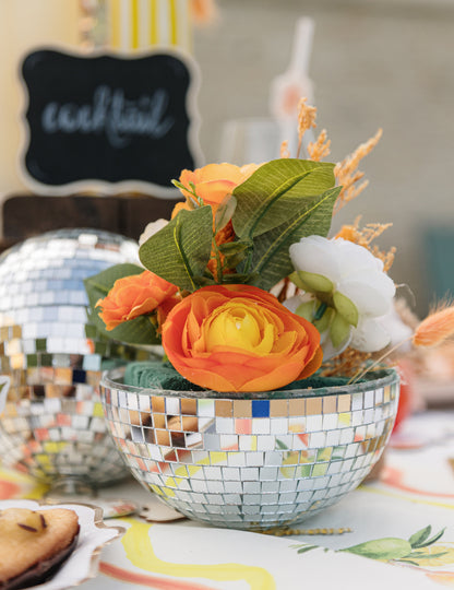 Glob disco suspendat din sticlă oglindită, argintiu, 16 cm, suprapunabil, decorațiune disco