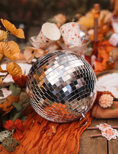 Glob disco suspendat din sticlă oglindită, argintiu, 16 cm, suprapunabil, decorațiune disco