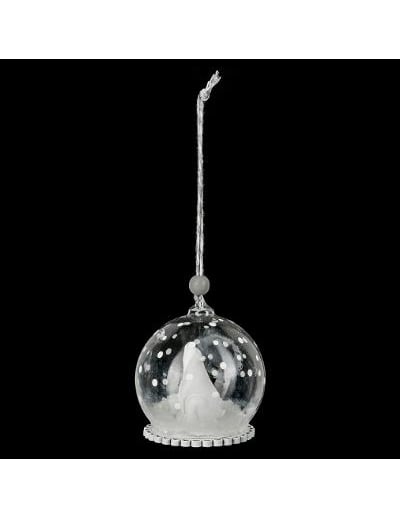 Glob de Crăciun din sticlă cu urs polar 6 cm și zăpadă