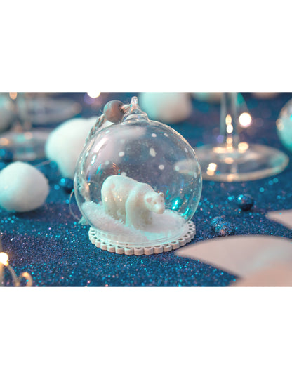 Glob de Crăciun din sticlă cu urs polar 6 cm și zăpadă
