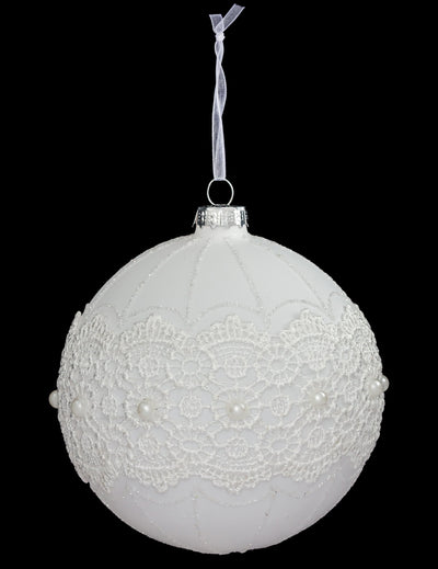 Boule de noël en verre élégante pour décoration blanche avec dentelle